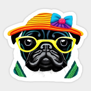 pug with hat Sticker